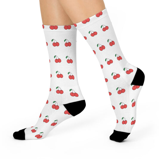 Cute Cherry Design Cushioned Crew Socks